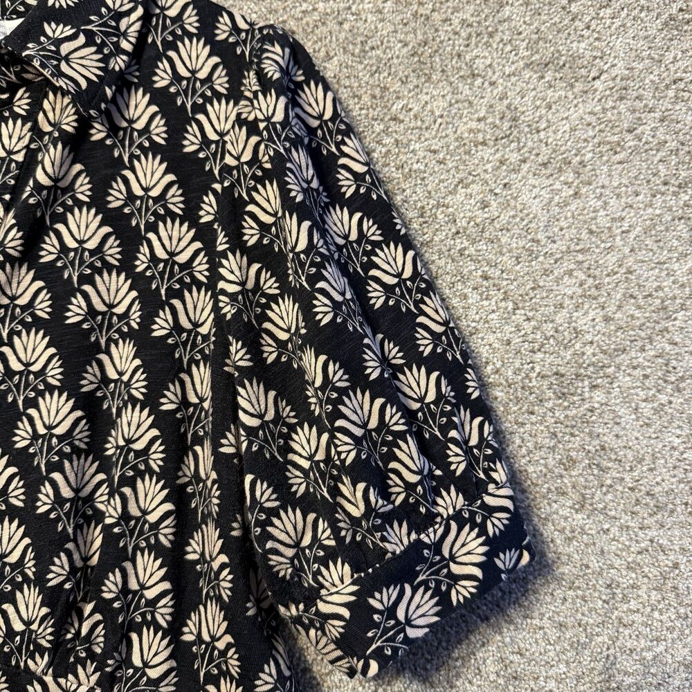 Boden Dress Womens 10R Black Floral Collared Short Puff Sleeve Shirt Knee Jersey - Picture 6 of 11